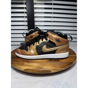 Air Jordan 1 Mid SE Metallic Gold Black PS Shoe Size 3Y Gold DR6968-071 Preowned